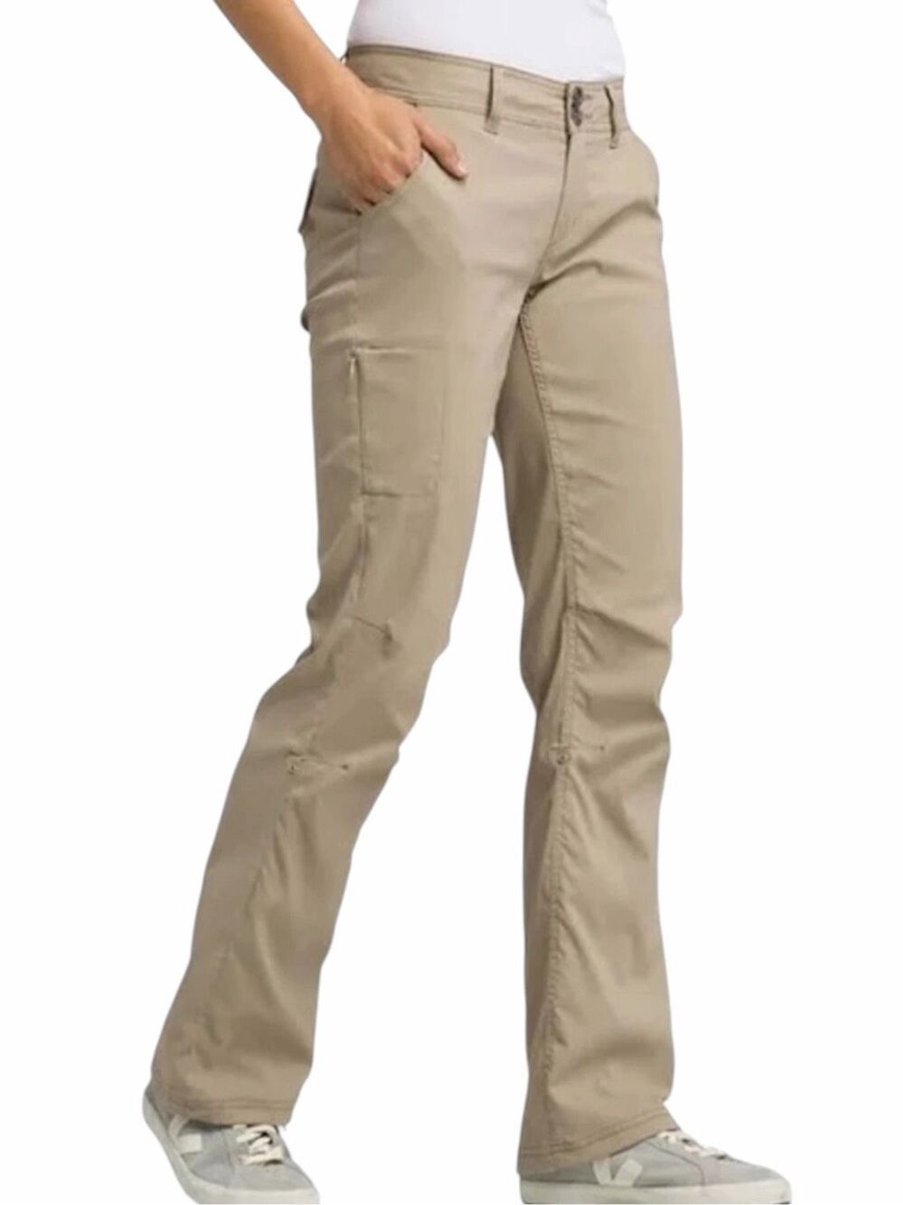 PRANA Halle Hiking Pants Women’s Regular Khaki Stretch Roll Up Bootcut 10
